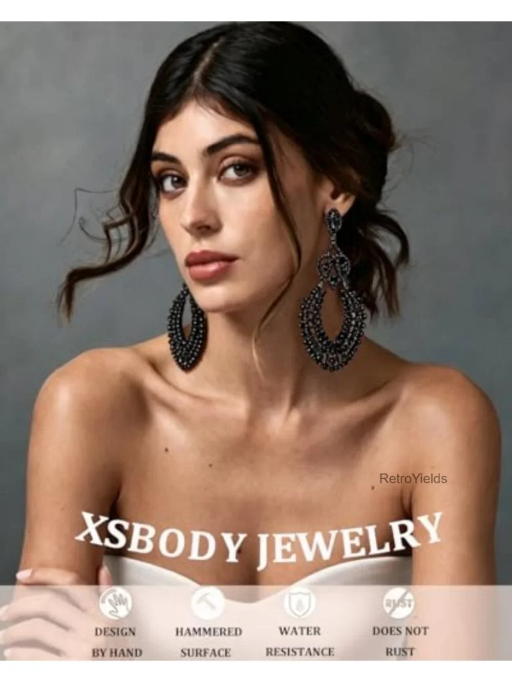 Large Black Rhinestone Chandelier Drop Earrings for Women Statement Jewelry Prom
